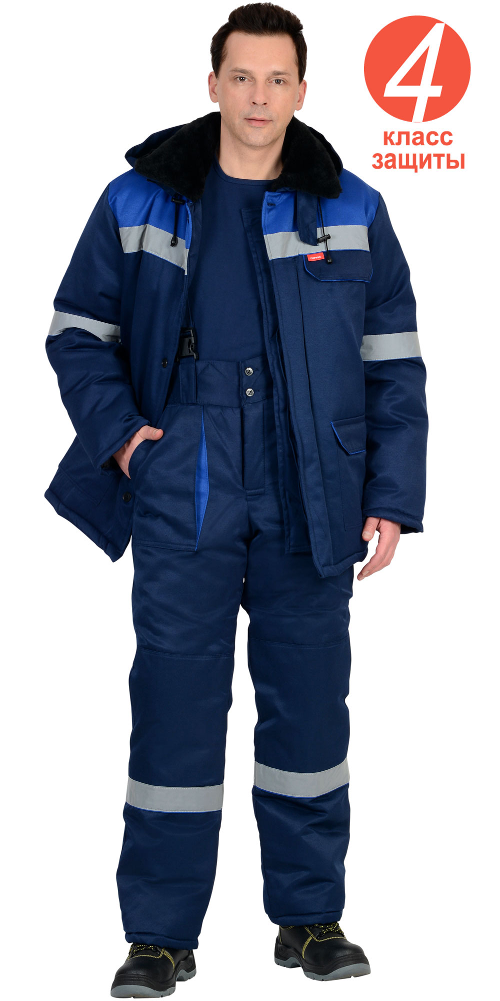 Костюм мужской утепленный СЕВЕР-1, темно-синий/василек, куртка + брюки