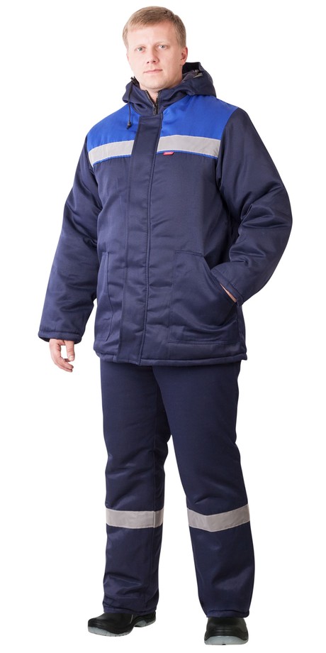 Костюм мужской утепленный РОСТ-НОРД, темно-синий/василек, куртка + брюки, тк. смесовая