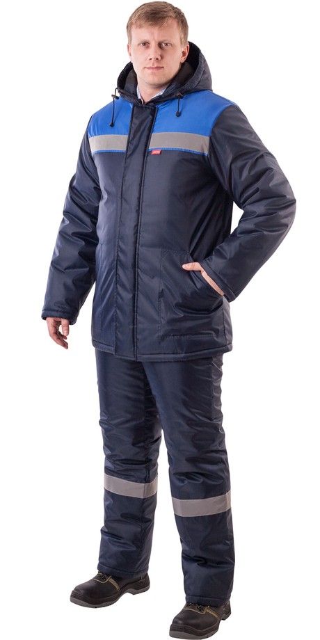 Костюм мужской утепленный РОСТ-НОРД, темно-синий/василек, куртка + брюки, тк. 100% пэ