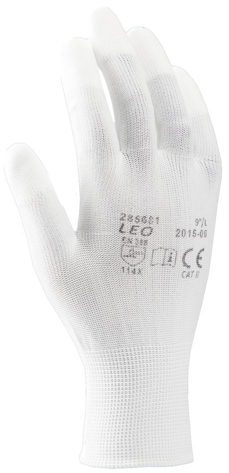 Перчатки LEO, полиэстер с ПУ покрытием пальцев, цв. белый