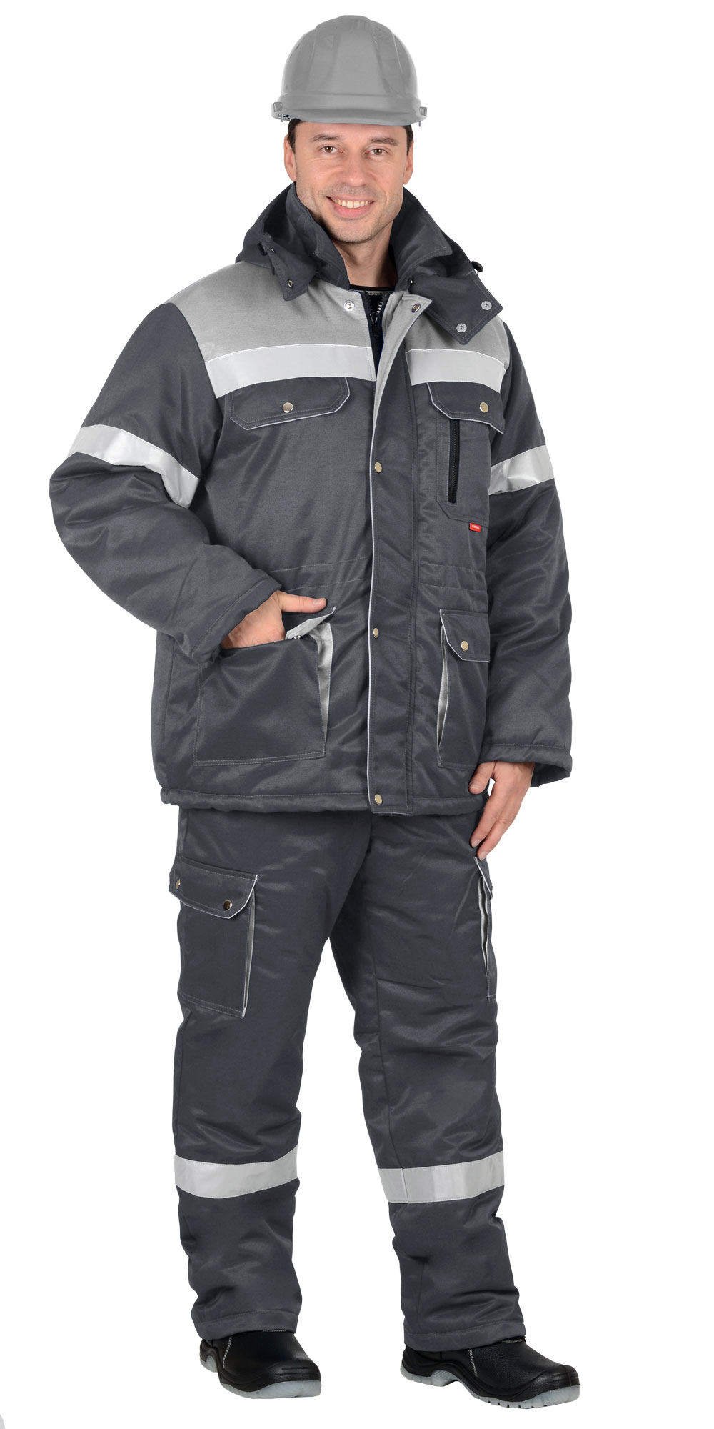Костюм мужской утепленный ТИТАН, темно-серый/серый, куртка+полукомбинезон