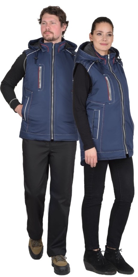 Жилет АЛЕКС утепленный с капюшоном тёмно-синий