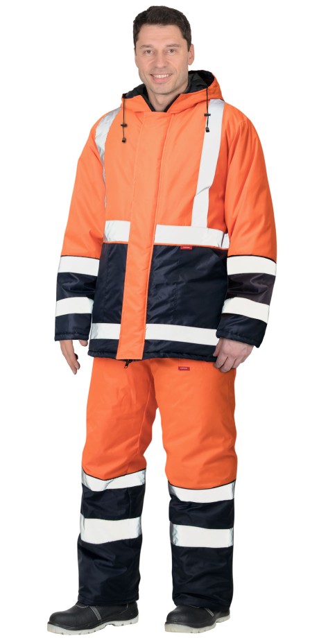 Костюм мужской утепленный МАГИСТРАЛЬ-3, оранжевый/синий, куртка + п/к ГРЕТТА