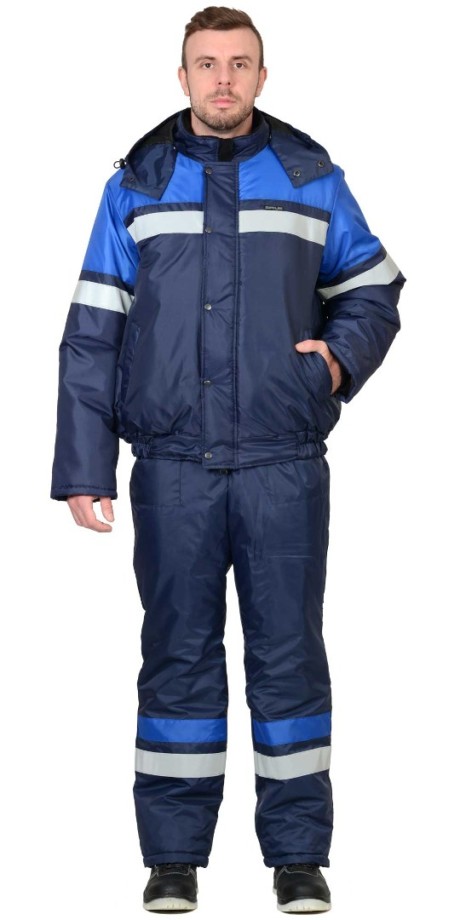 Костюм мужской утепленный ОРБИТА, темно-синий/василек, куртка + п/к