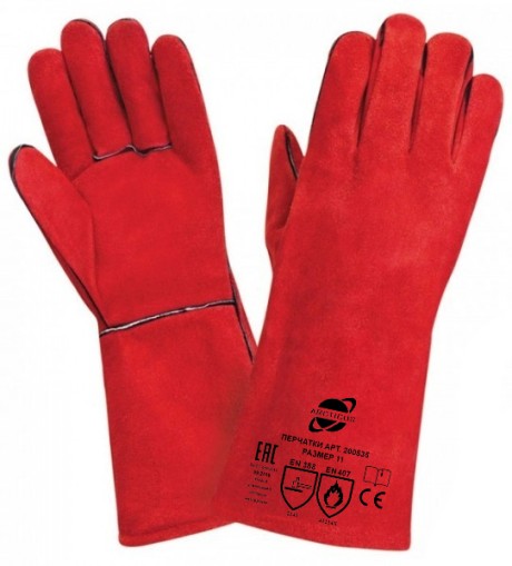 Краги сварщика ARCTICUS 200535  (c подкладкой), усиленные швы, красные