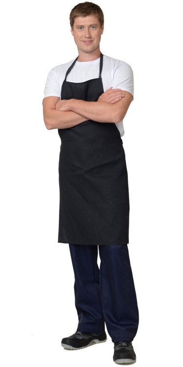 Фартук х/б с нагрудником, диагональ 100% х/б  (черный)