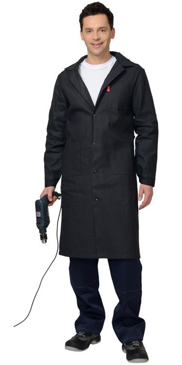 Халат мужской х/б  черный, 100% хлопок, тк. диагональ, 230 г/м2