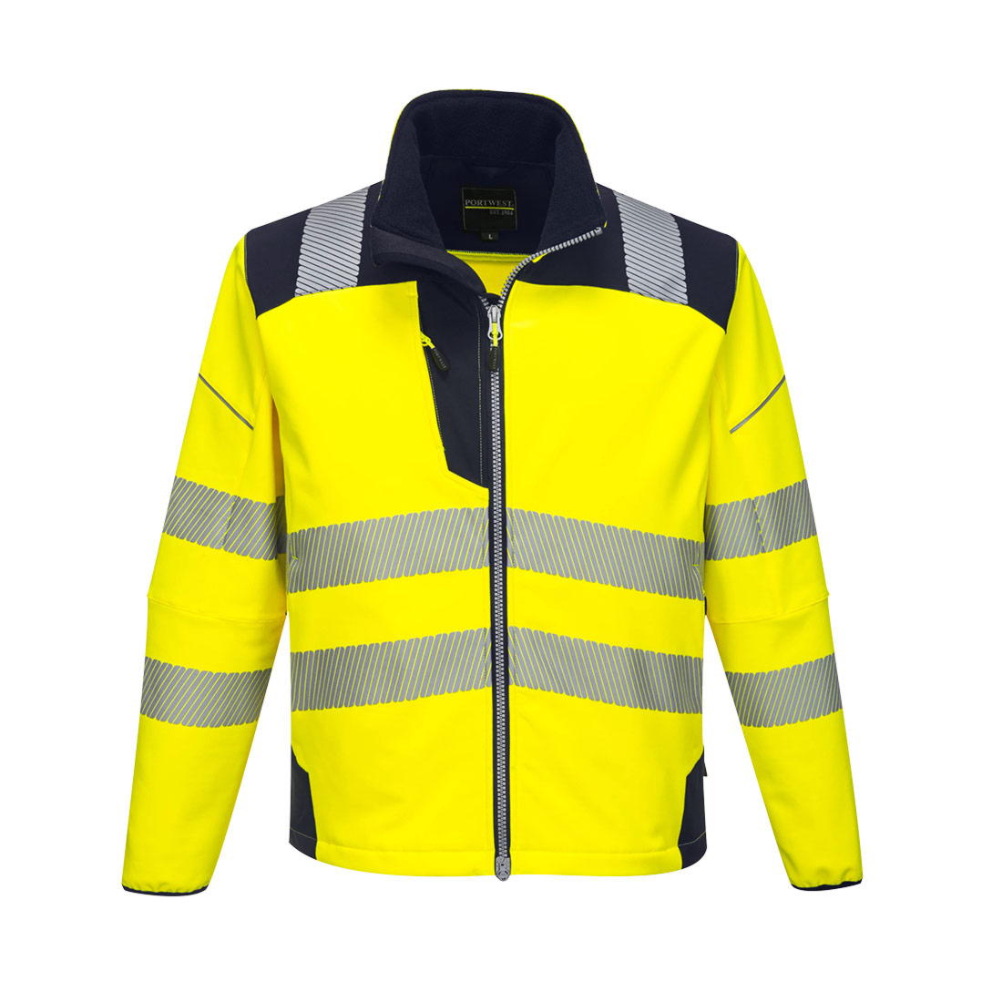 Куртка софтшелловая T402, цвет желтый/синий